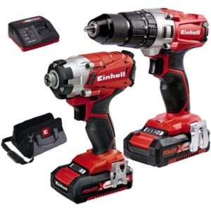 Power X-Change 2.0 Ah 18 V Combi Drill and Impact Driver - Pack of 2 – Red, Einhell 4257214