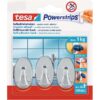 Powerstrips self-adhesive small hooks oval chrome (3 Hooks), Tesa 57543