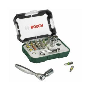 Screwdriver Bit Set 26 Pieces with Ratchet, Bosch 2607017322
