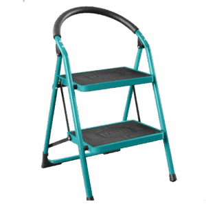 A steel ladder model Total-THLAD09021 featuring durable construction, anti-slip steps, and a compact design for efficient use.