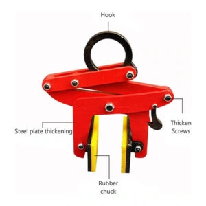 A 390 kg steel horizontal plate lifting clamp designed for safely lifting and transporting heavy steel plates in industrial settings.