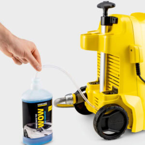 filling the pressure washer with soap
