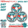 TOTAL 3 Pcs Ultra-Thin TCT Saw Blade Set – 185mm for Wood Cutting (TAC236185)