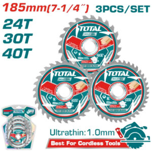 TOTAL 3 Pcs Ultra-Thin TCT Saw Blade Set – 185mm for Wood Cutting (TAC236185)