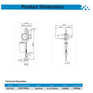 Electric Chain Hoist H10 3M Double 1Ton
