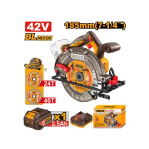 INGCO CSLI4218511 42V Cordless Brushless Circular Saw (with 2.5Ah Battery, Charger & Accessories)