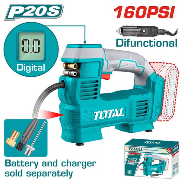 TOTAL TACLI2012 20V Cordless Air Compressor – 160 PSI Portable Inflator