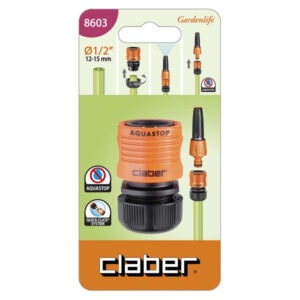 Claber 8603 1/2” Automatic Hose Coupling with Aquastop – Quick-Click Water Stop Connector