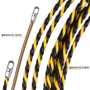 Heavy-duty black and yellow twisted steel wire ropes, 4mm and 6mm diameter, for construction and ind.