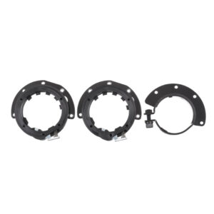 Black camera lens mount adapters for professional photography equipment.
