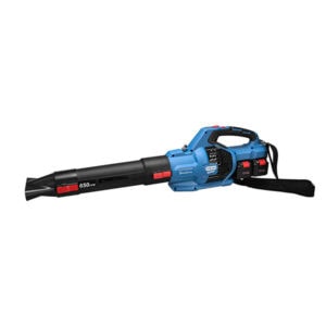 Blue cordless leaf blower from SAKR Building Materials, power tool for gardening and outdoor cleanin.