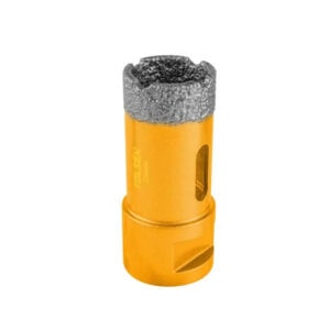 Diamond-tipped core drill bit for concrete, yellow color, SAKR Building Materials.