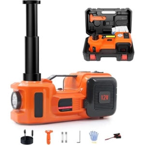 Heavy-duty electric drain cleaner with orange and black design, includes accessories and carrying ca.