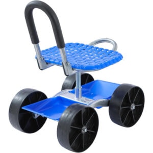 Heavy-duty blue plastic and metal children's ride-on toy with four large wheels, suitable for outdoo.