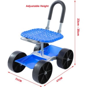 Heavy-duty blue plastic platform with adjustable handle, ideal for construction and maintenance task.