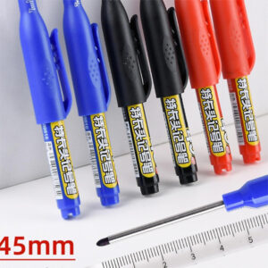 Blue, black, and red markers with ergonomic grips from SAKR Building Materials, ideal for constructi.