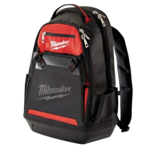Milwaukee backpack tool bag for construction and DIY projects, durable and spacious for power tools.