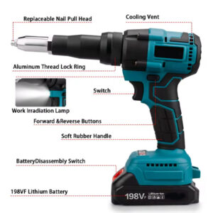 Replaceable Nail Pull Head, Power Drill with Cooling Vent, Aluminum Thread Lock Ring, Soft Rubber Ha.