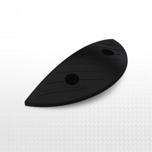 Black rubber door stopper with two mounting holes, used for securing doors in construction and hardw.