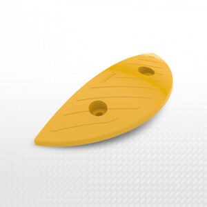 Yellow plastic speed bump for traffic control, used in construction and parking areas.