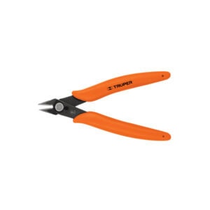 Truper diagonal cutting pliers with orange handles for electrical and construction work.