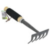 Heavy-duty gardening rake with wooden handle and metal tines, ideal for landscaping and yard work.
