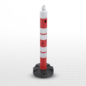SAKR Building Materials safety cone with reflective stripes for construction sites and road safety.