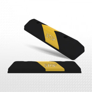 STOP sign bumper guard for parking lots, black and yellow, durable plastic, safety equipment from SA.
