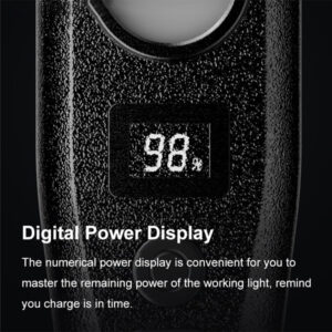 Digital power display on a handheld tool, showing 98%.
