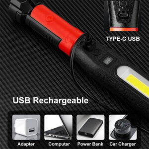 USB Rechargeable flashlight with Type-C USB port, suitable for power tools and construction sites.