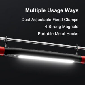 High-quality LED work light with adjustable clamps, strong magnets, and portable metal hooks for con.