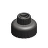 Black plastic threaded cap for plumbing or construction use, available at SAKR Building Materials.