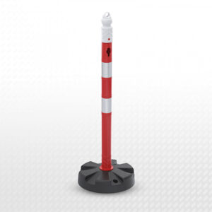 High-visibility safety cone with reflective stripes and sturdy base for construction sites and road.