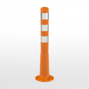 Orange and white plastic safety barrier post for construction sites, from SAKR Building Materials.