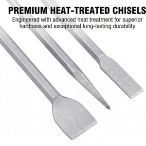 Premium heat-treated chisels from SAKR Building Materials, ideal for professional construction and c.