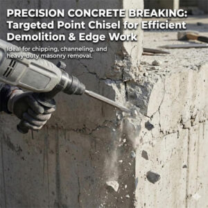 Precision concrete breaking with a targeted point chisel for demolition and edge work, ideal for mas.