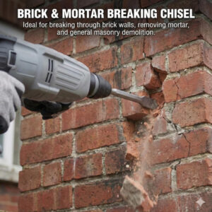 Brick & mortar breaking chisel used for demolition, removing mortar from brick walls.