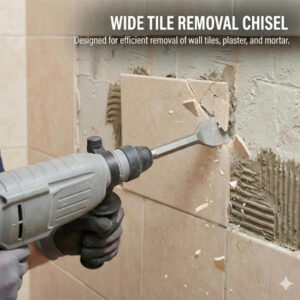 Heavy-duty wide tile removal chisel used for wall tile, plaster, and mortar demolition by SAKR Build.