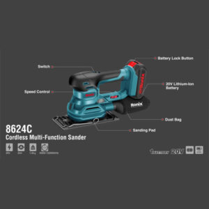 Ronix 8624C 20V 3-in-1 Cordless Multi-Function Sander – 6000–12000 RPM (Bare Tool)
