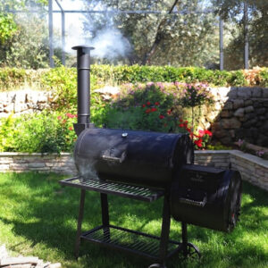 SAKR Building Materials charcoal BBQ grill with smoker, outdoor cooking equipment, durable steel con.