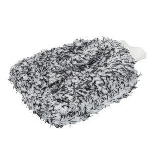 Microfiber cleaning mitt for building materials and surface cleaning.