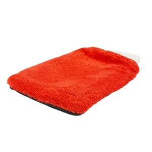 Microfiber cleaning cloth in vibrant red color, ideal for building maintenance, surface cleaning, an.