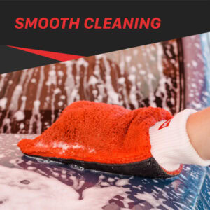 Car wash mitt with soft microfiber material for effective vehicle cleaning.