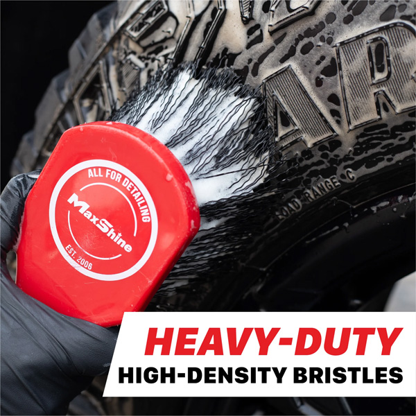 Heavy-duty Maxshine deep clean brush for wheels, tires, carpets, and upholstery. Removes dirt, grime, and stains with powerful scrubbing action.