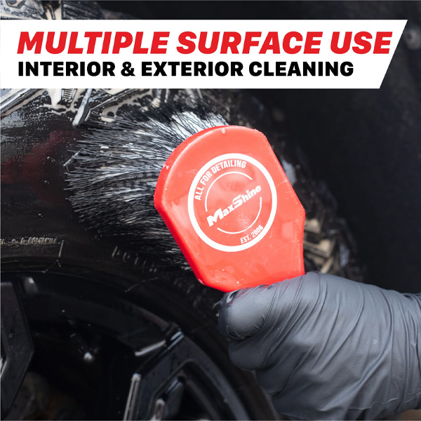 Heavy-duty Maxshine deep clean brush for wheels, tires, carpets, and upholstery. Removes dirt, grime, and stains with powerful scrubbing action.