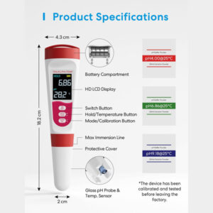 4-in-1 Digital pH Meter Pen – pH, EC, TDS & Temperature Tester Waterproof (IP67)