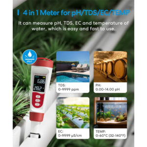 4-in-1 Digital pH Meter Pen – pH, EC, TDS & Temperature Tester Waterproof (IP67)