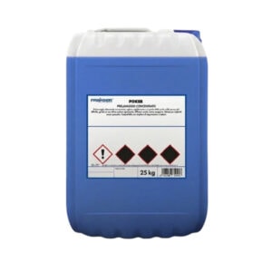 Chemical container with hazard symbols for construction use.
