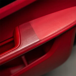 Red building materials storage shelf, close-up shot.