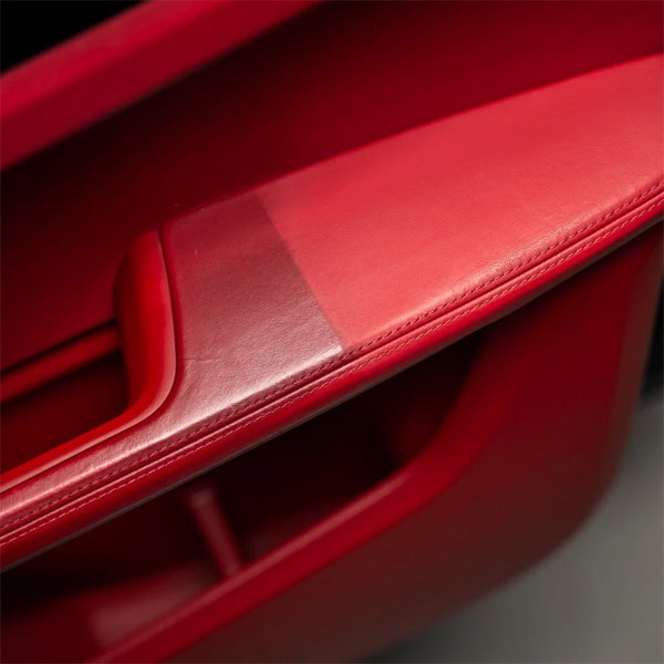 Red building materials storage shelf, close-up shot.